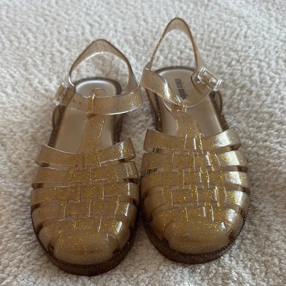 Mini Melissa Gold Glitter Kids Sandals - Picture 1 of 3